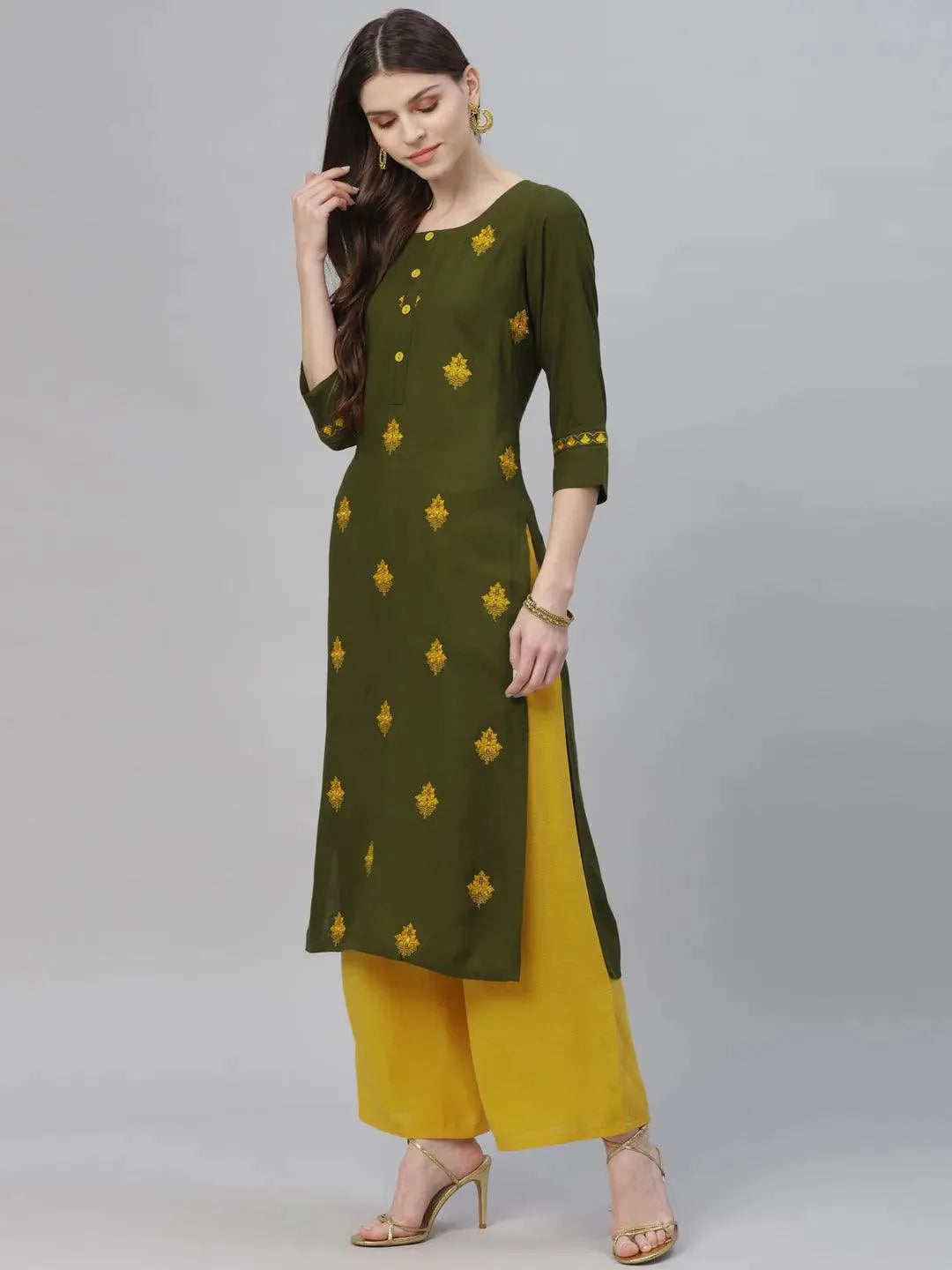 

Buy Green Embroidered Rayon Kurta Set - 6903- | Libas Ethnic Wear Online