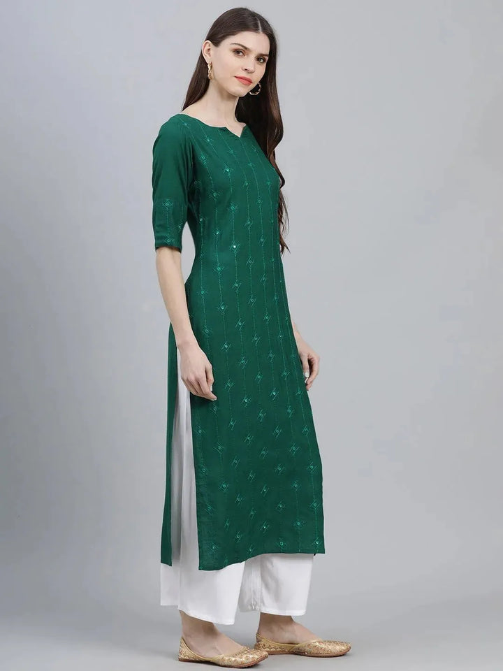 Green Embroidered Rayon Kurta Set - Libas
