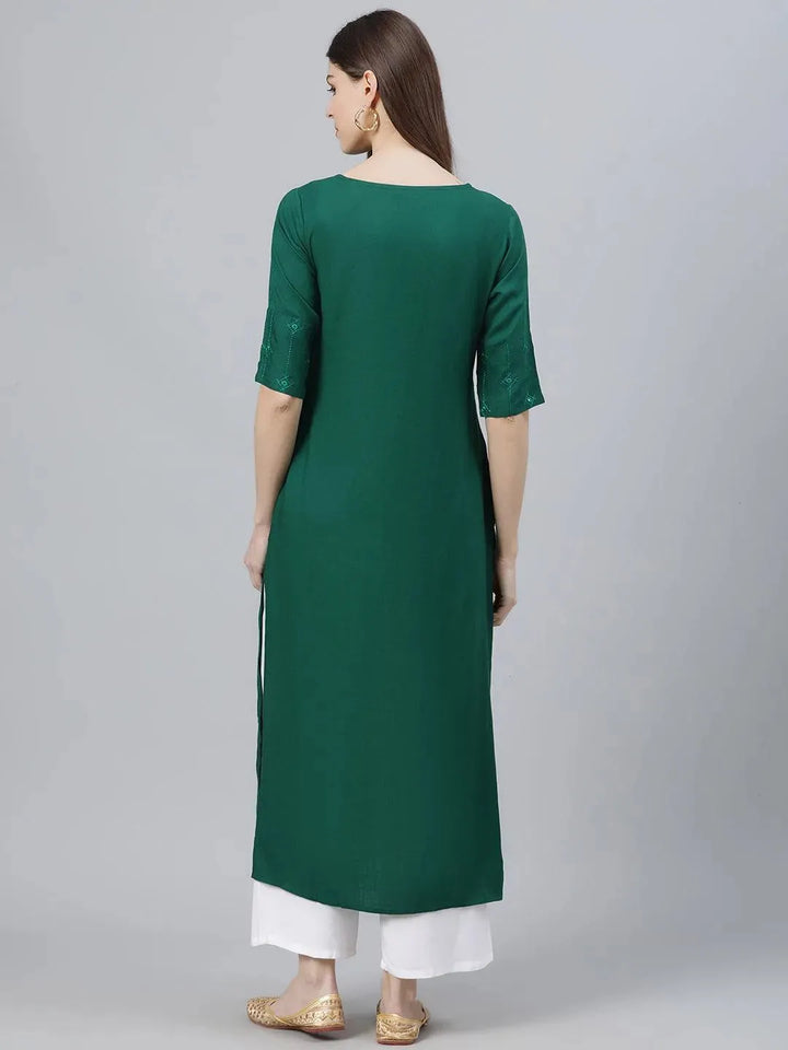 Green Embroidered Rayon Kurta Set - Libas