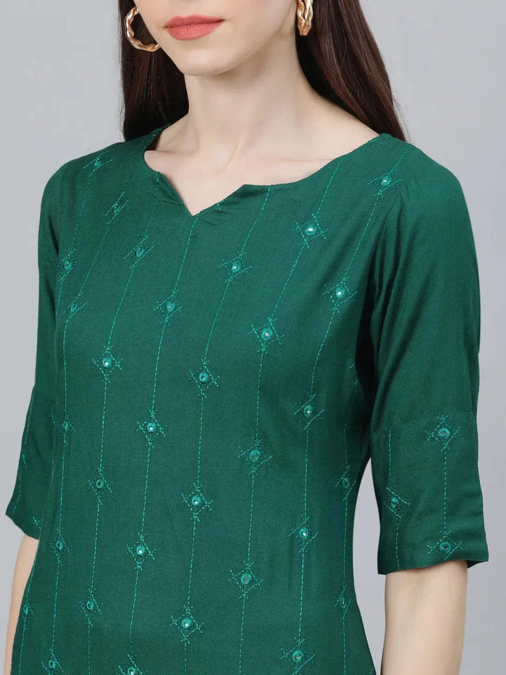 Green Embroidered Rayon Kurta Set - Libas