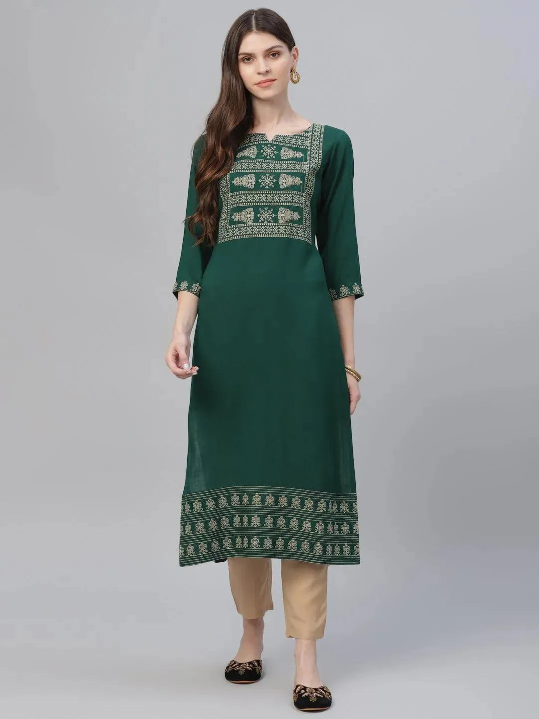 Green Embroidered Rayon Kurta Set - Libas