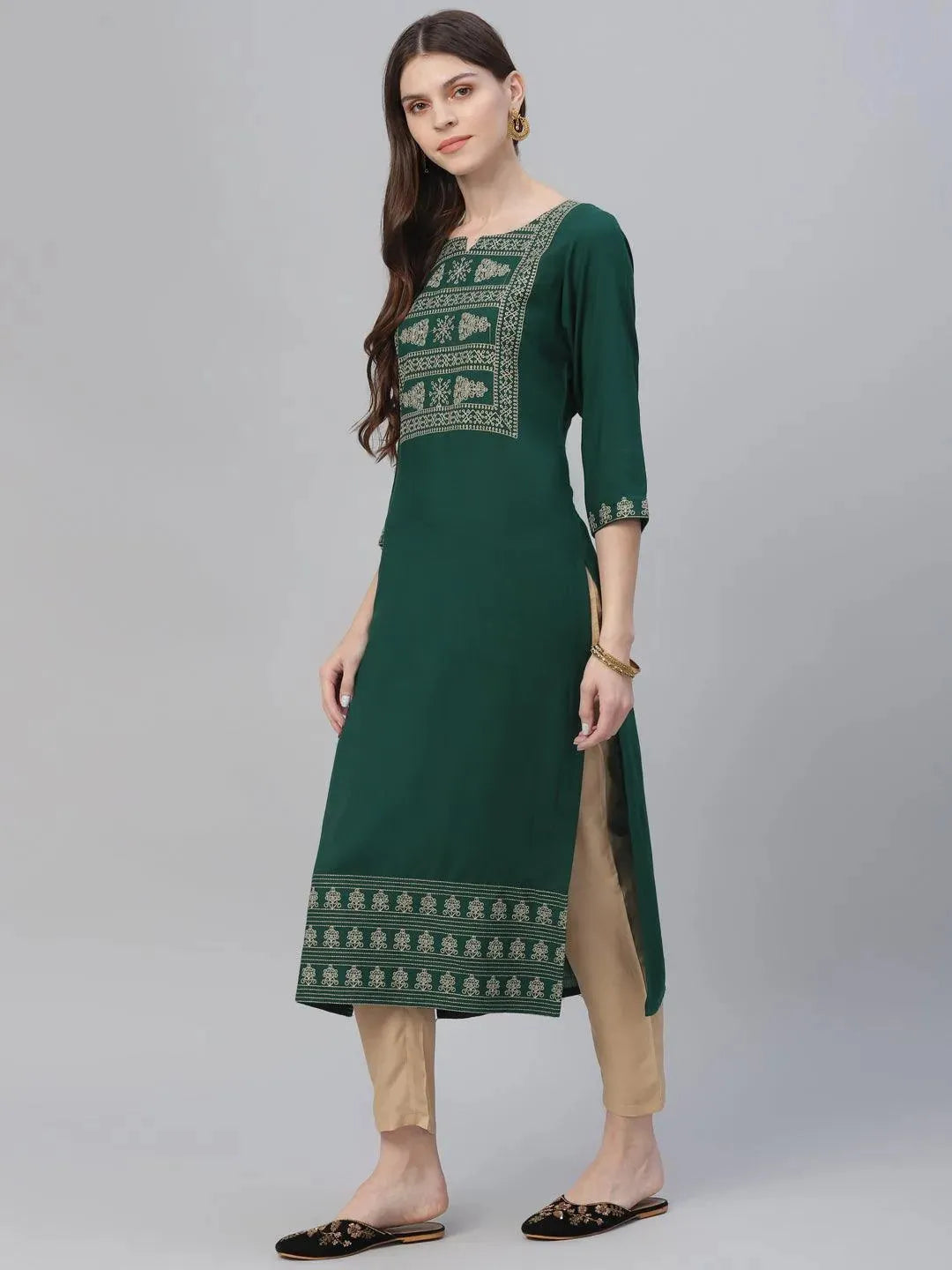 Green Embroidered Rayon Kurta Set - Libas 