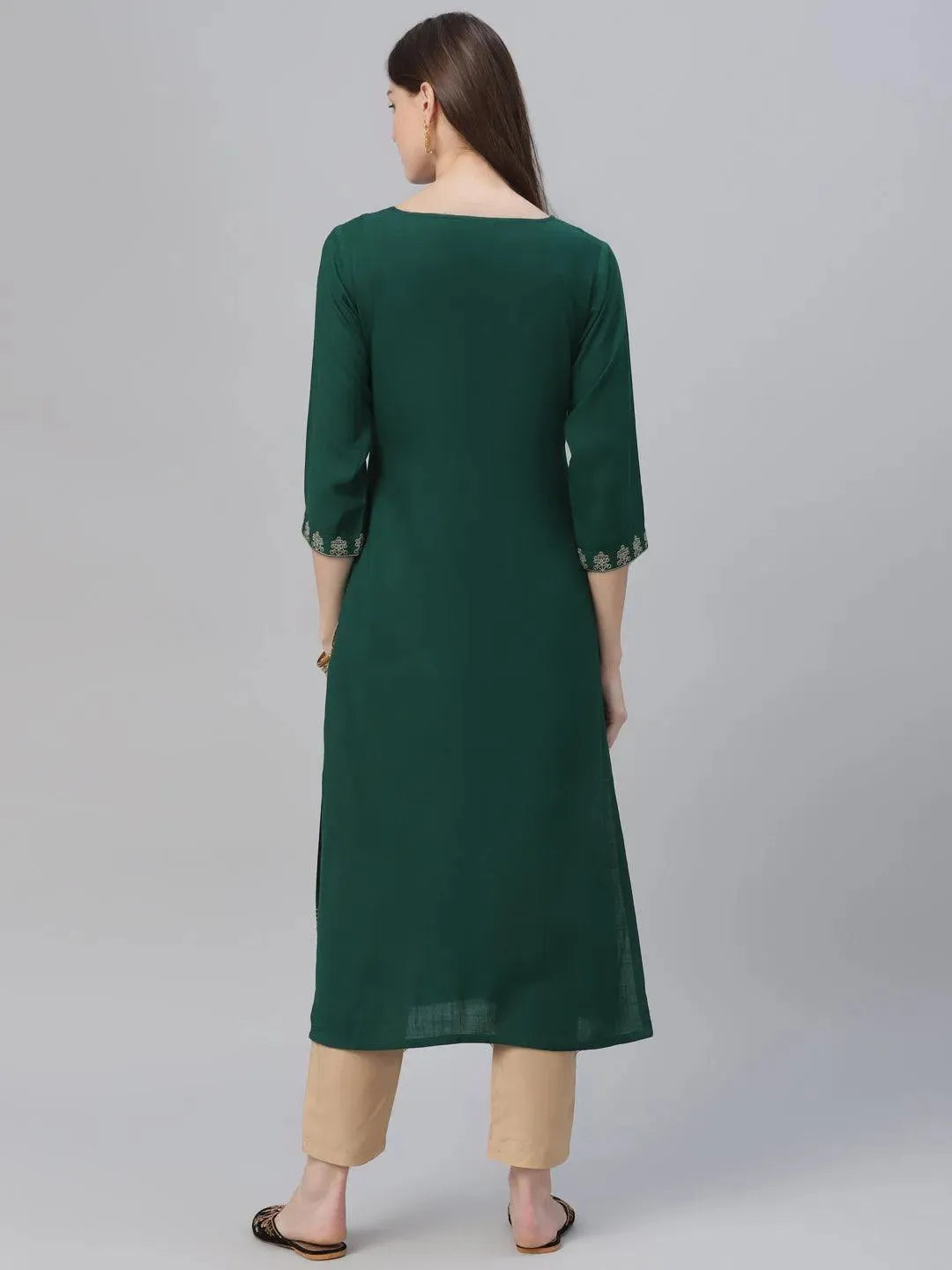 Green Embroidered Rayon Kurta Set - Libas 