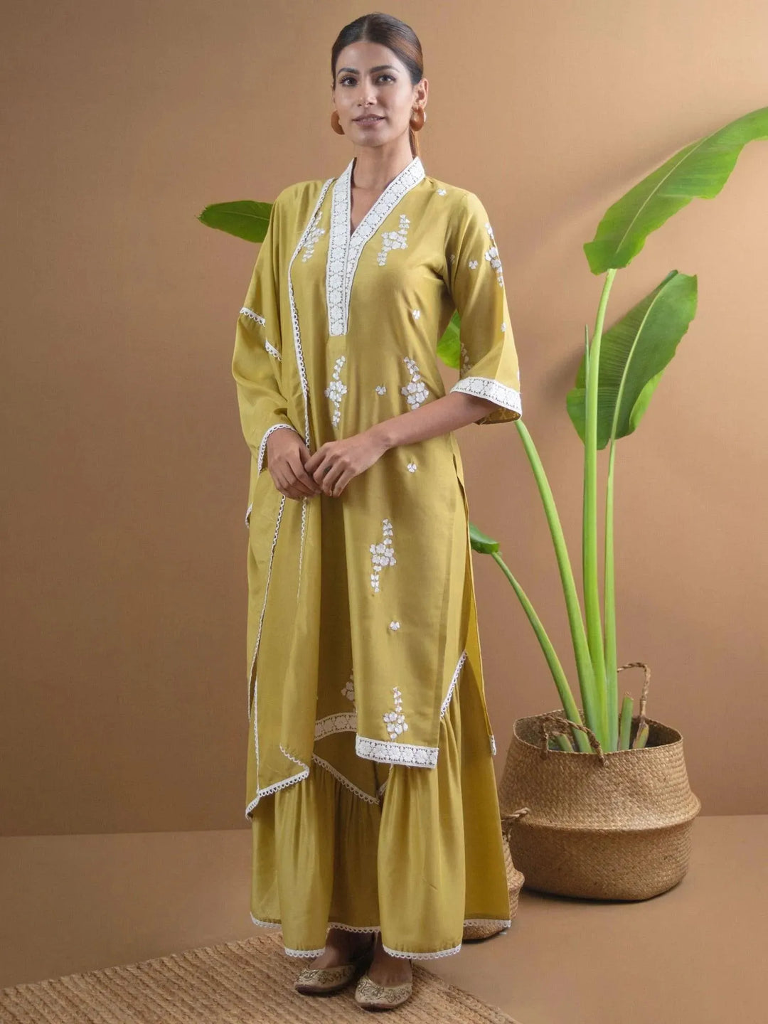 Green Embroidered Shantoon Suit Set - Libas