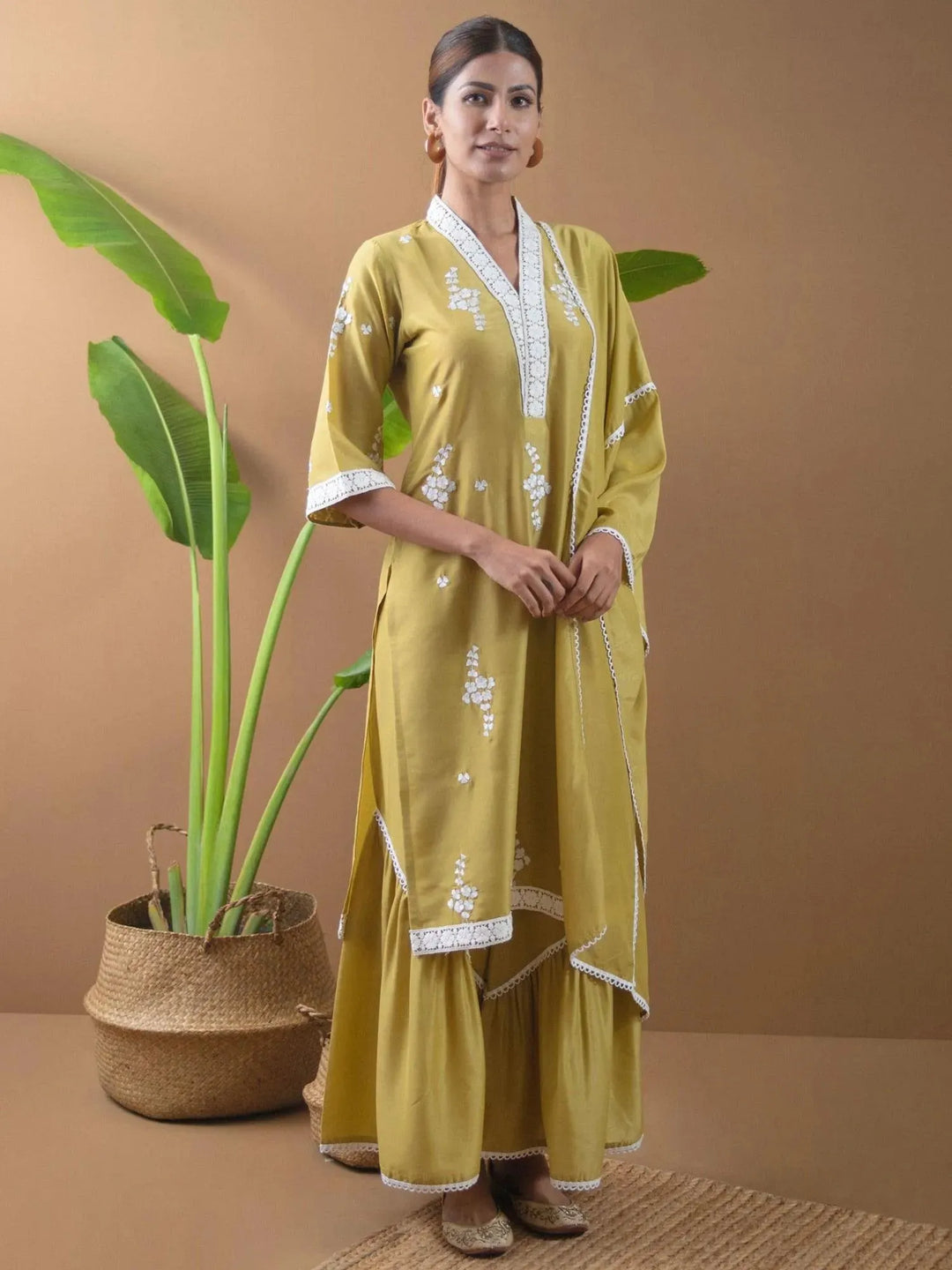 Green Embroidered Shantoon Suit Set - Libas 