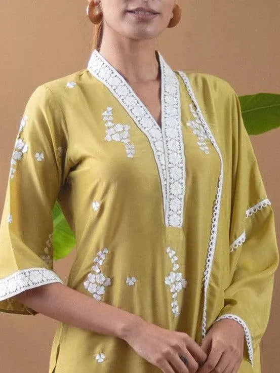 Green Embroidered Shantoon Suit Set - Libas 