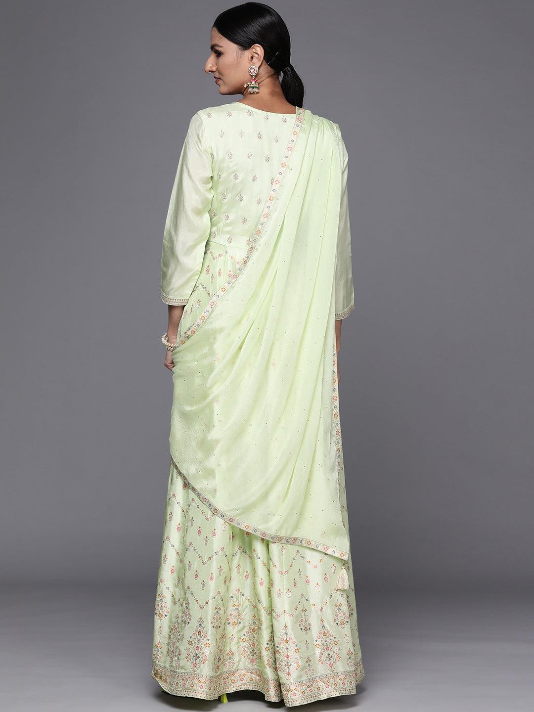 Green Embroidered Silk Anarkali Kurta With Churidar & Dupatta
