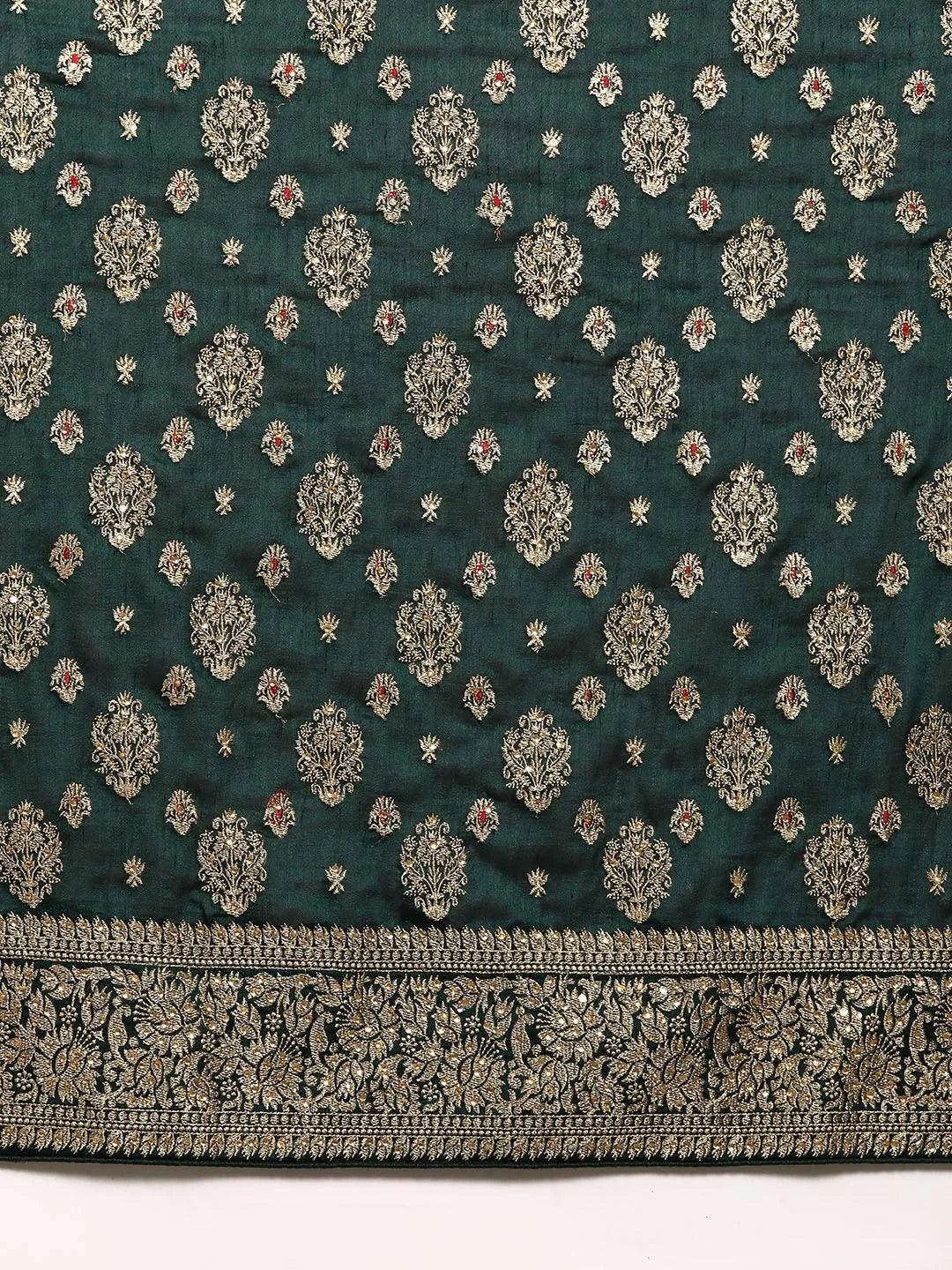 Green Embroidered Silk Blend Saree - Libas 