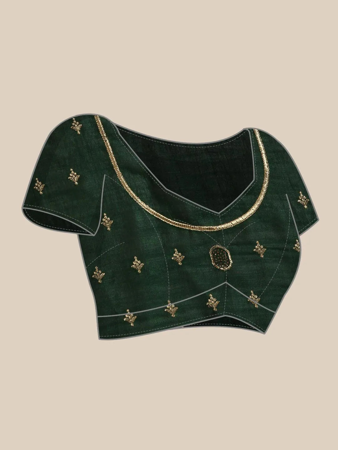 Green Embroidered Silk Blend Saree - Libas 