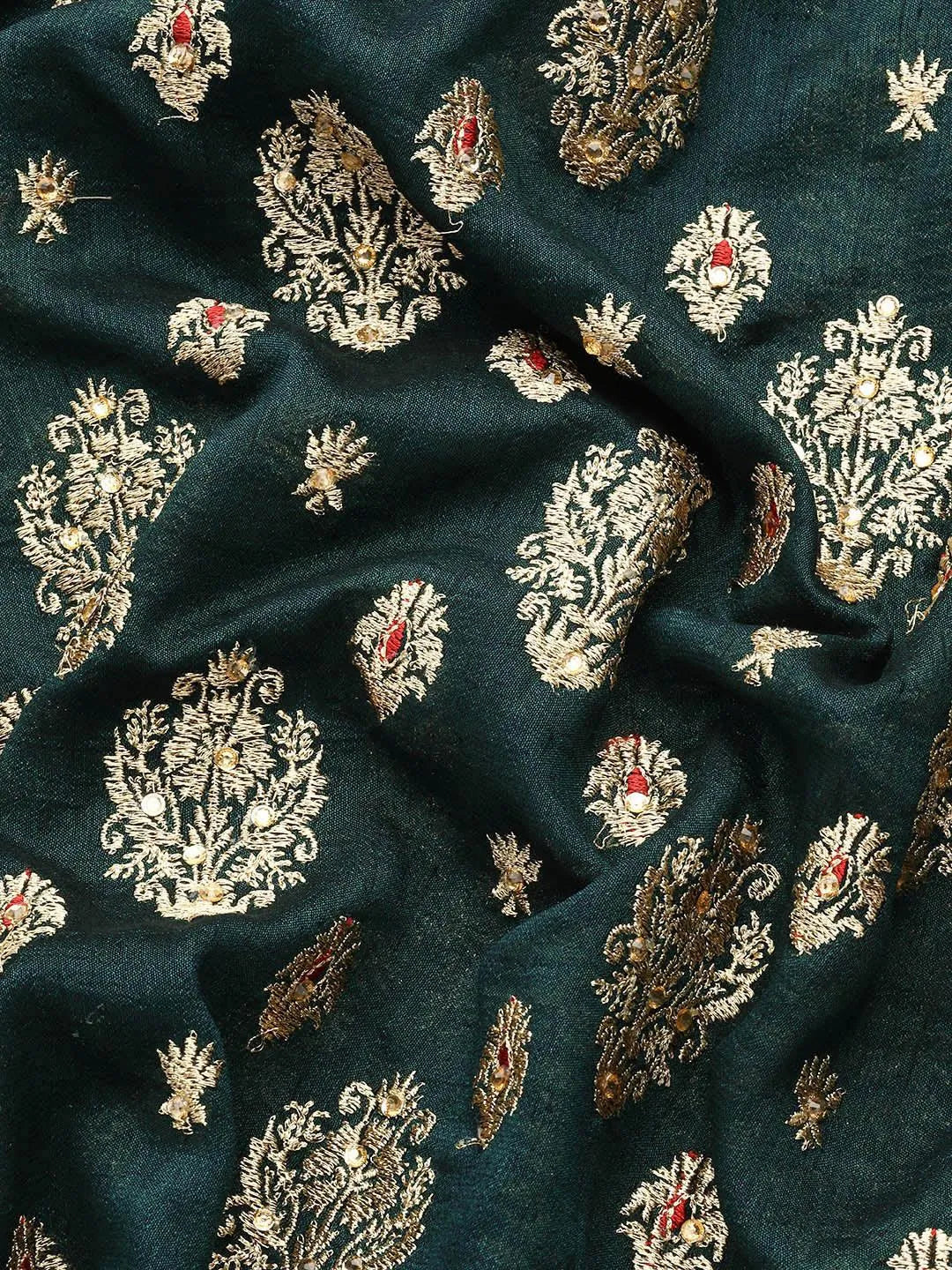 Green Embroidered Silk Blend Saree - Libas 