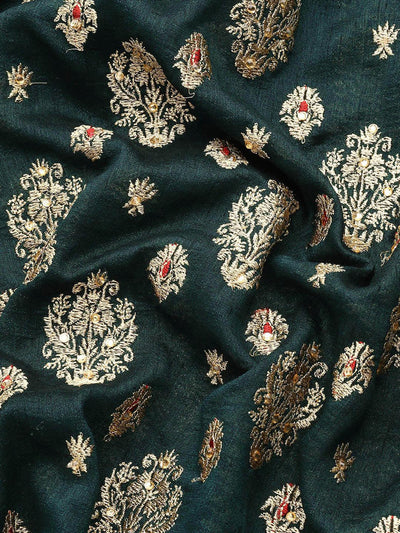 Green Embroidered Silk Blend Saree - Libas