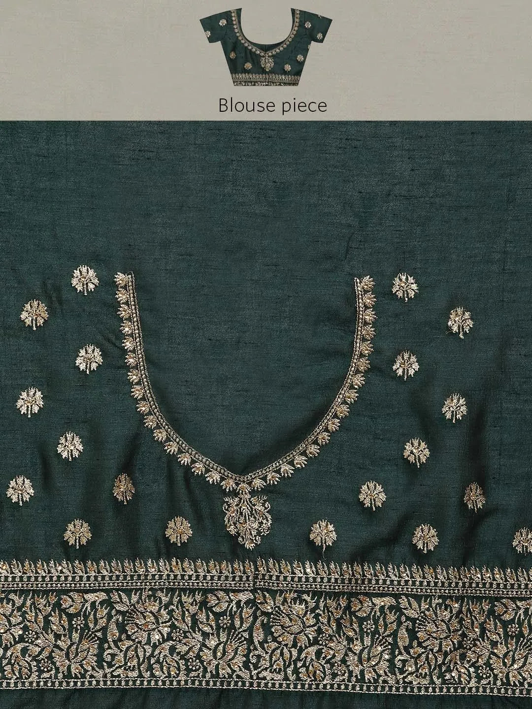 Green Embroidered Silk Blend Saree - Libas 