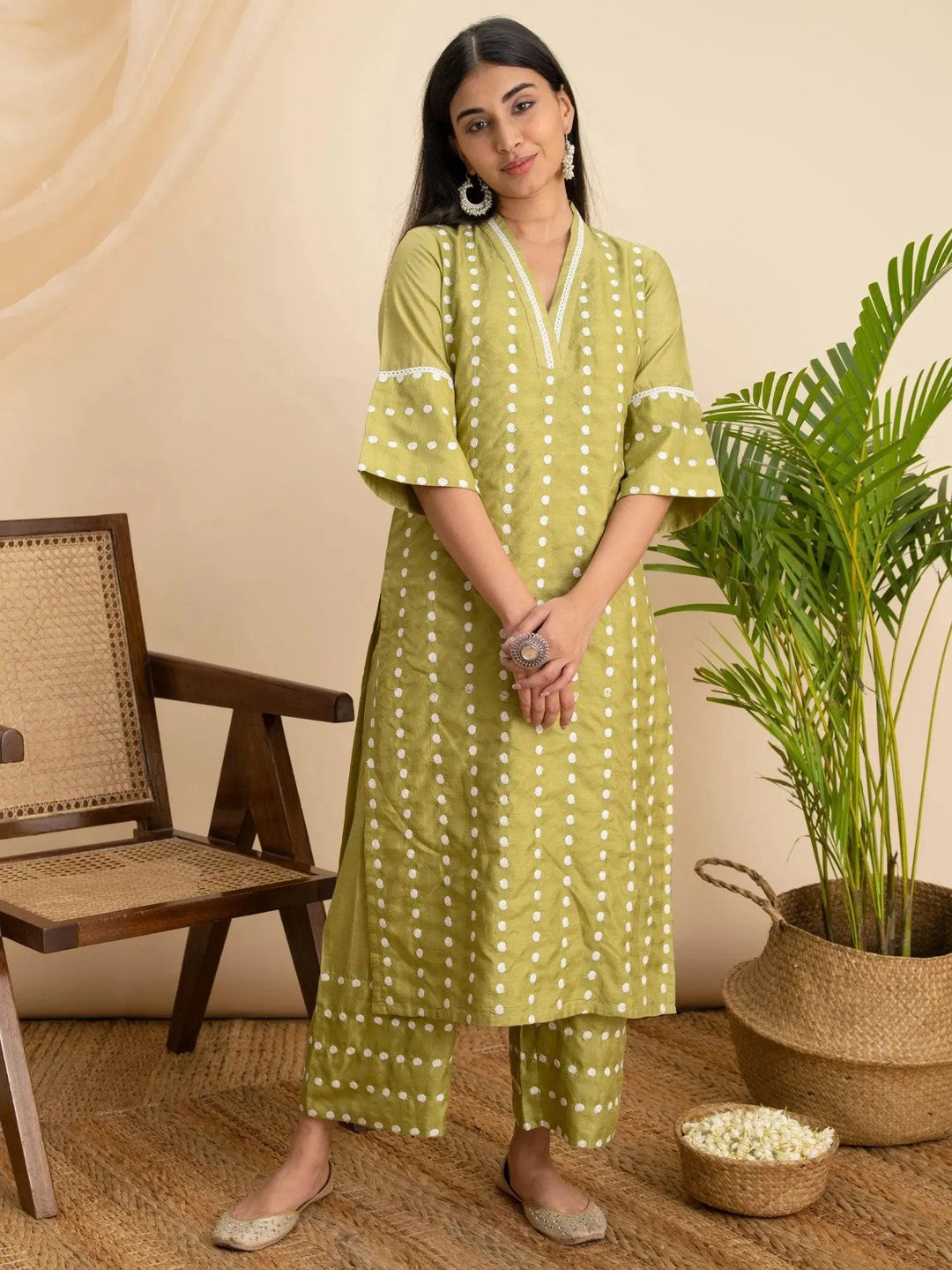 Green Embroidered Silk Kurta - Libas