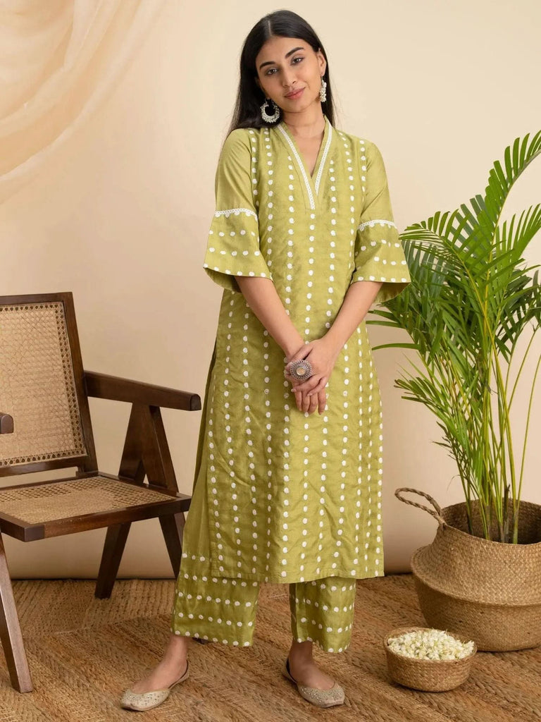 Libas Green Embroidered Silk Kurta