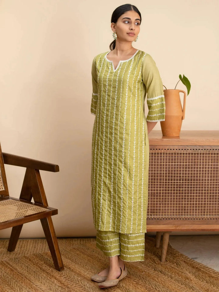 Green Embroidered Silk Kurta - Libas