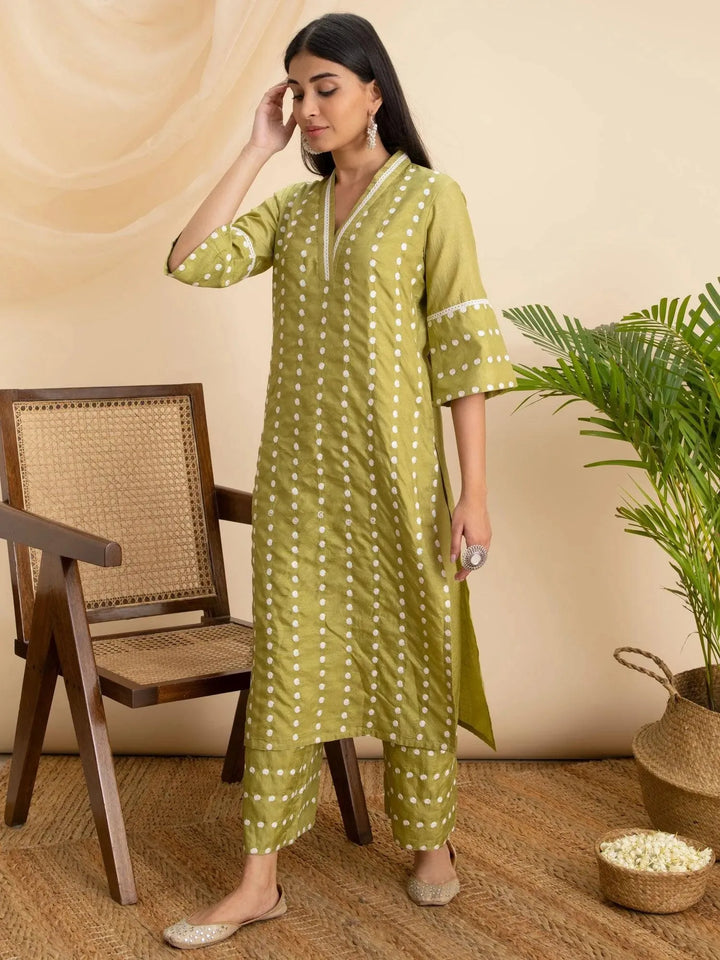 Green Embroidered Silk Kurta - Libas