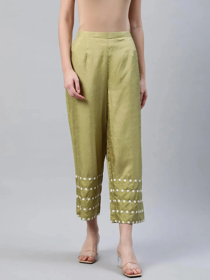 Green Embroidered Silk Palazzos - Libas