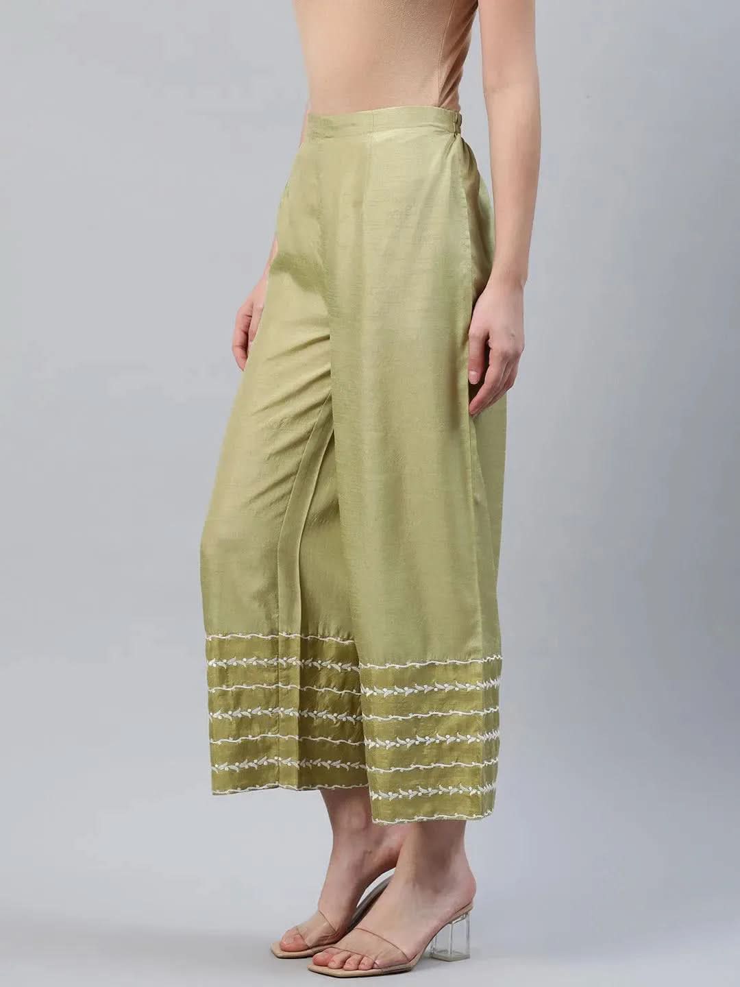 

Buy Green Embroidered Silk Palazzos - PL835O- | Libas Ethnic Wear Online