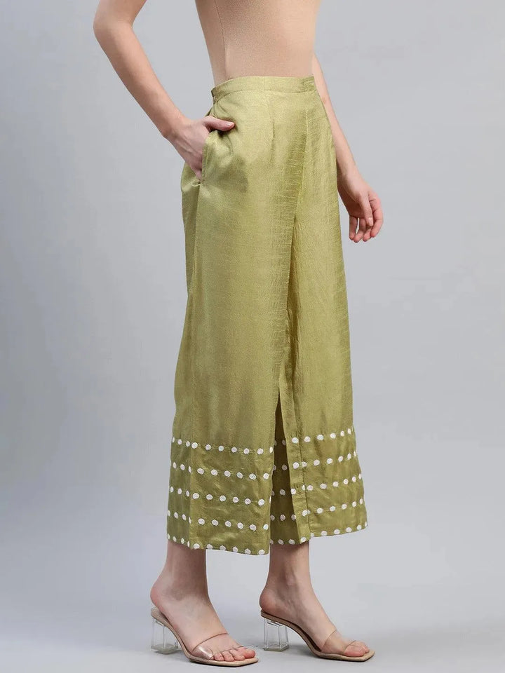 Green Embroidered Silk Palazzos - Libas