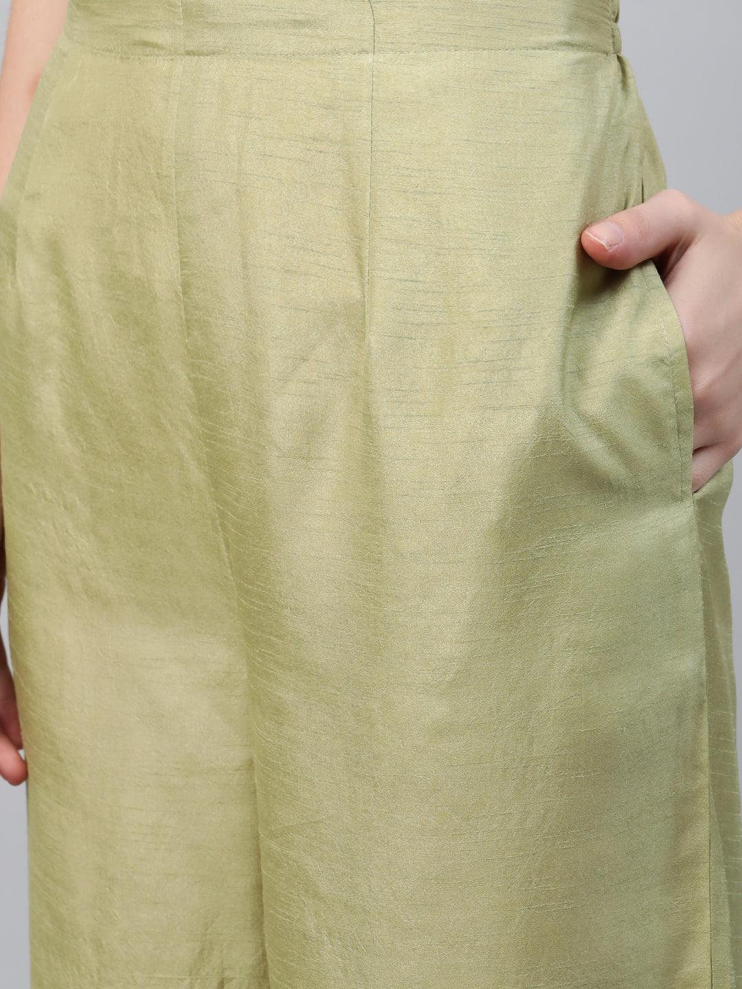 Green Embroidered Silk Palazzos - Libas