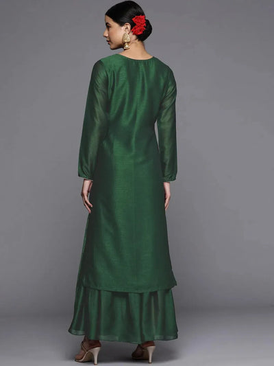 Green Embroidered Silk Straight Kurta - Libas