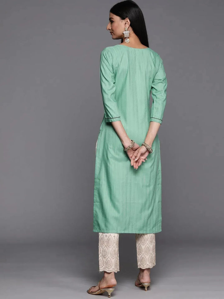 Green Embroidered Silk Straight Kurta - Libas