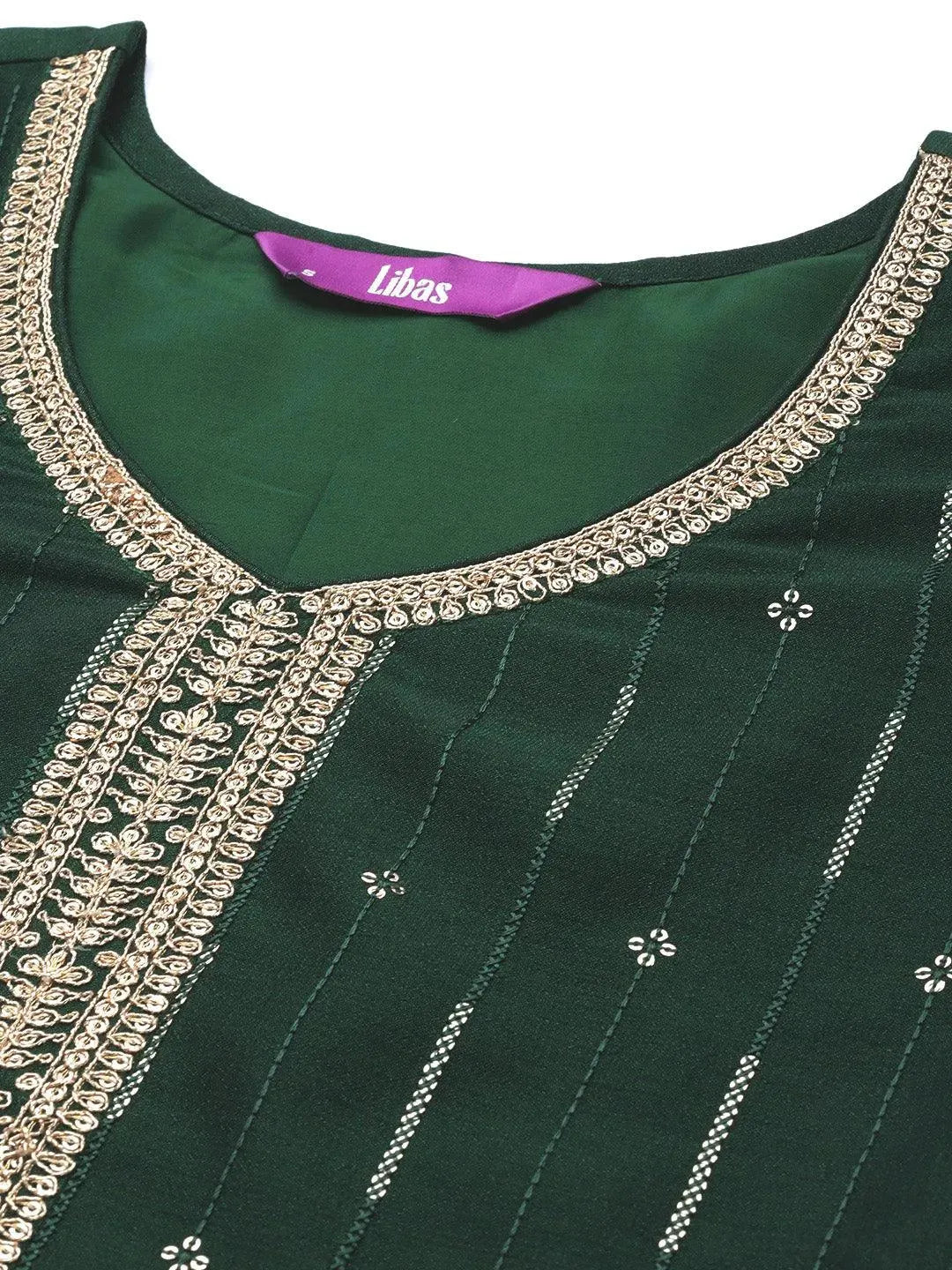 Green Embroidered Silk Straight Kurta - Libas 