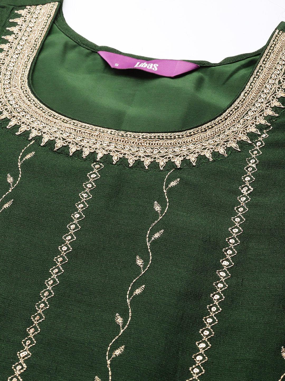 Green Embroidered Silk Straight Kurta