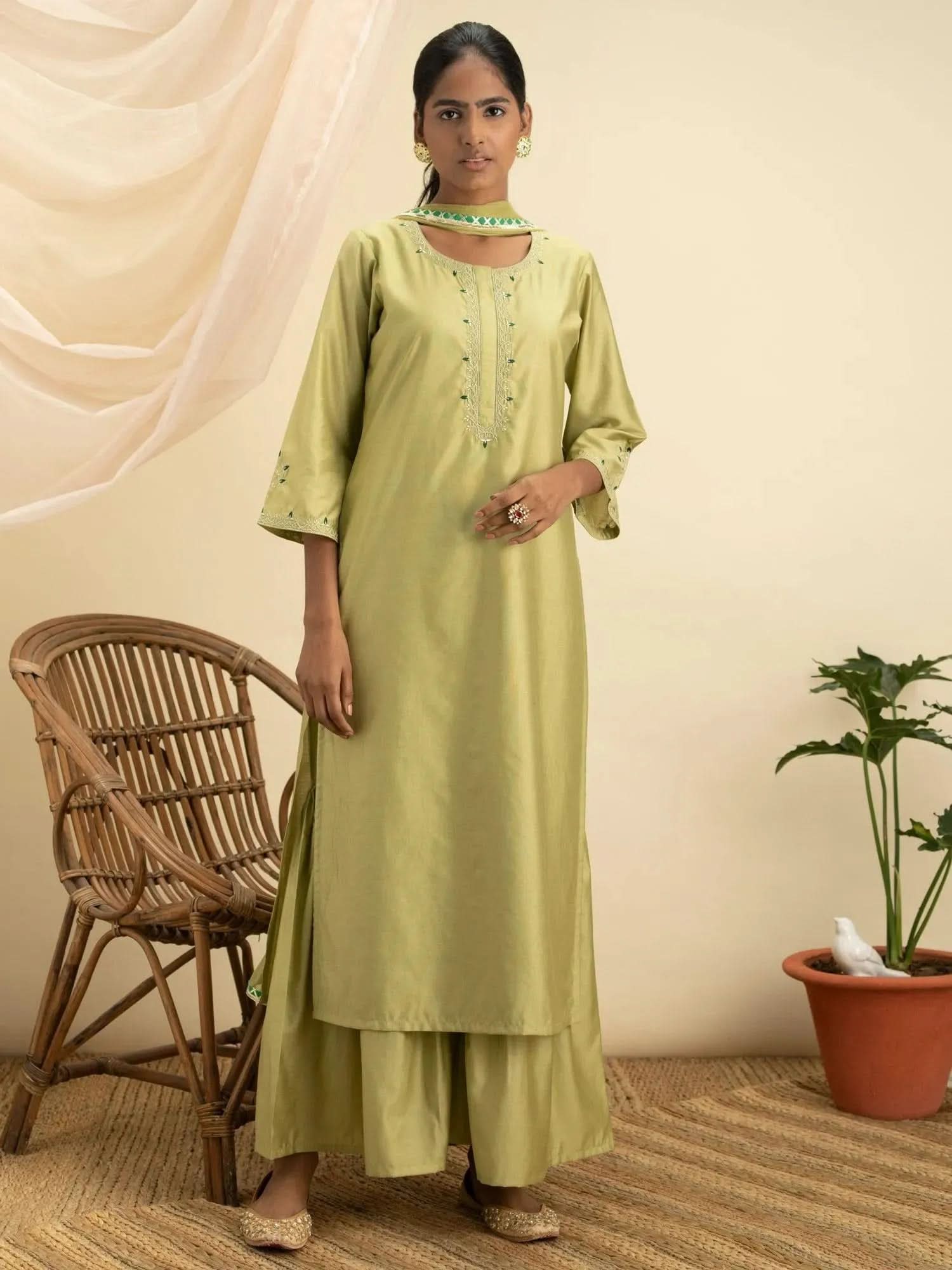 

Buy Green Embroidered Silk Suit Set - 20033O- | Libas Ethnic Wear Online
