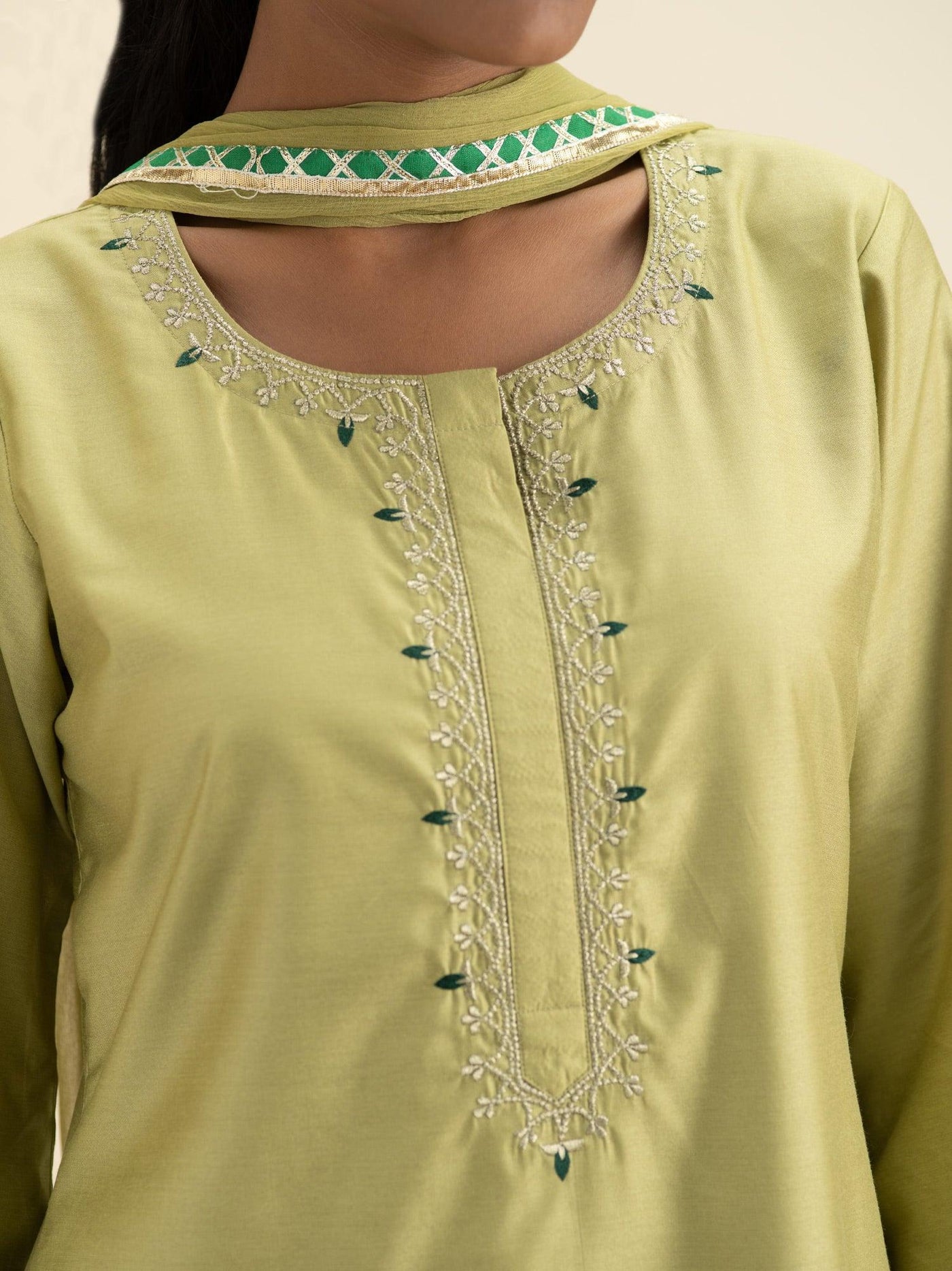 Green Embroidered Silk Suit Set - Libas