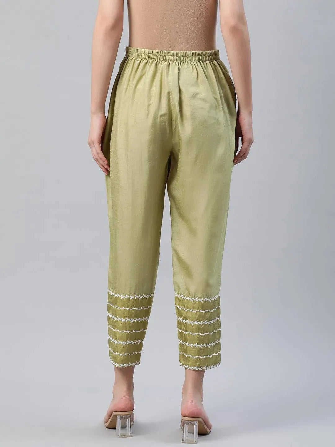 Green Embroidered Silk Trousers - Libas