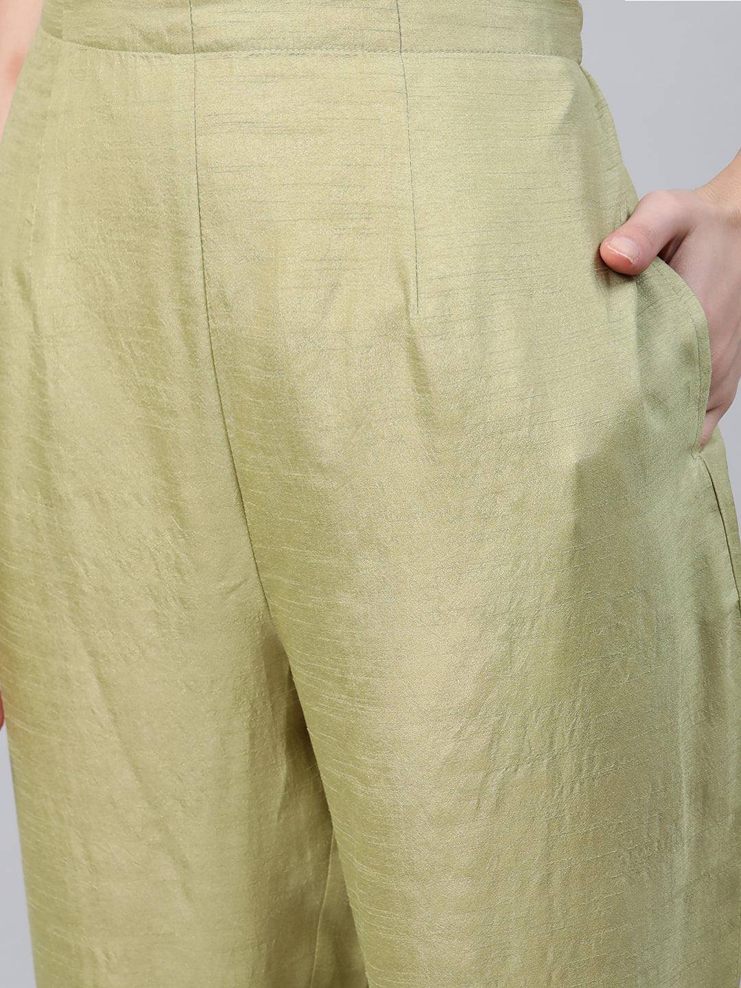Buy Green Embroidered Silk Trousers Online at Rs.579 | Libas