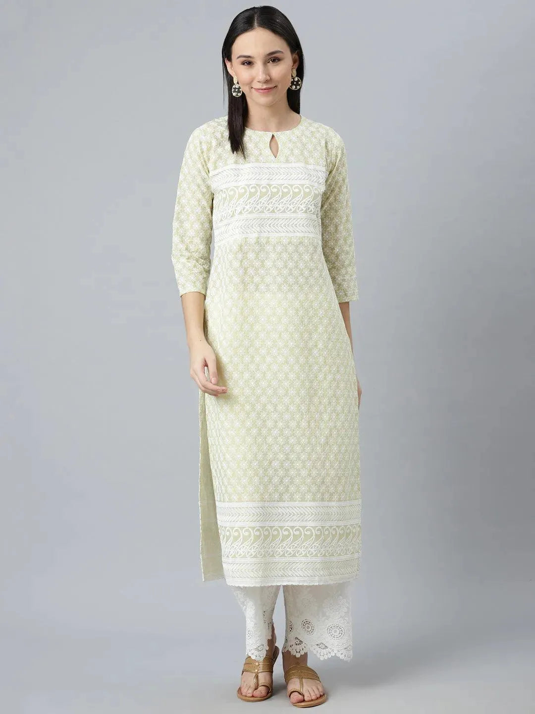 

Buy Green Embroidered Straight Kurta - 22060- | Libas Ethnic Wear Online