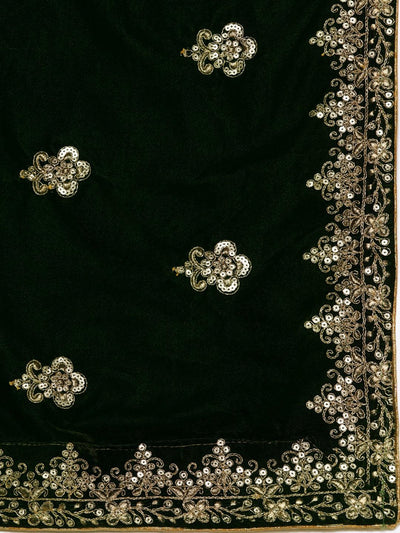 Green Embroidered Velvet Suit Set - Libas