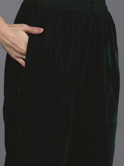 Green Embroidered Velvet Straight Suit Set - Libas