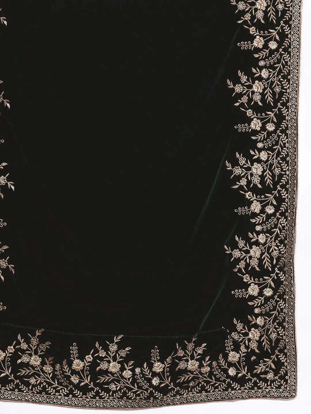 Green Embroidered Velvet Straight Suit Set - Libas 