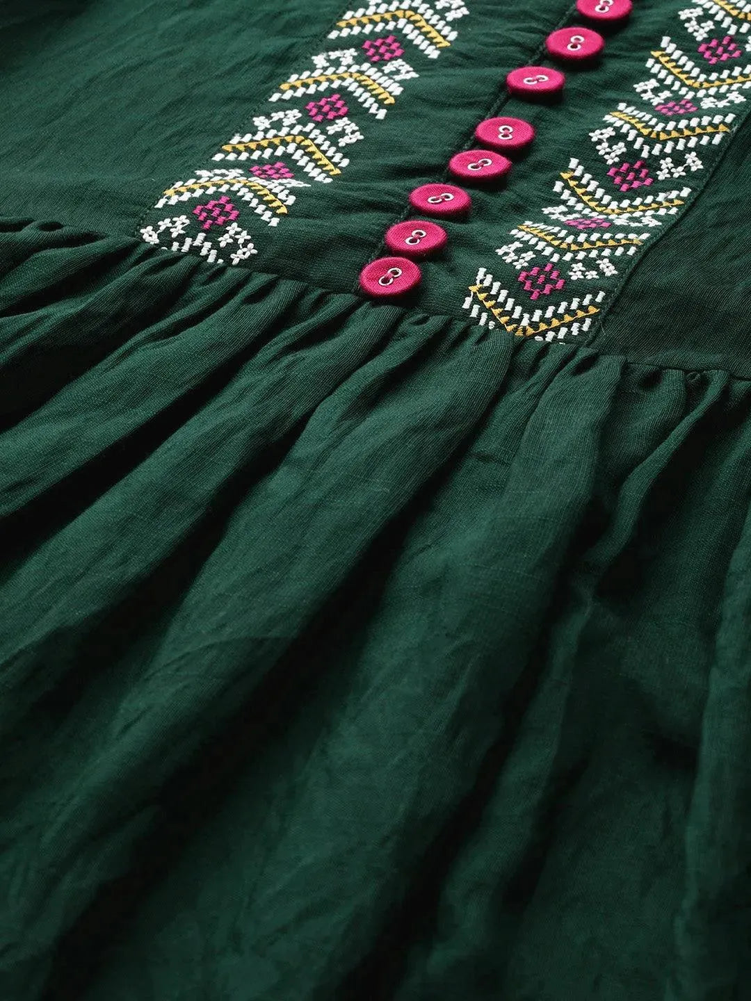 Green Embroidered Viscose Rayon Dress - Libas 