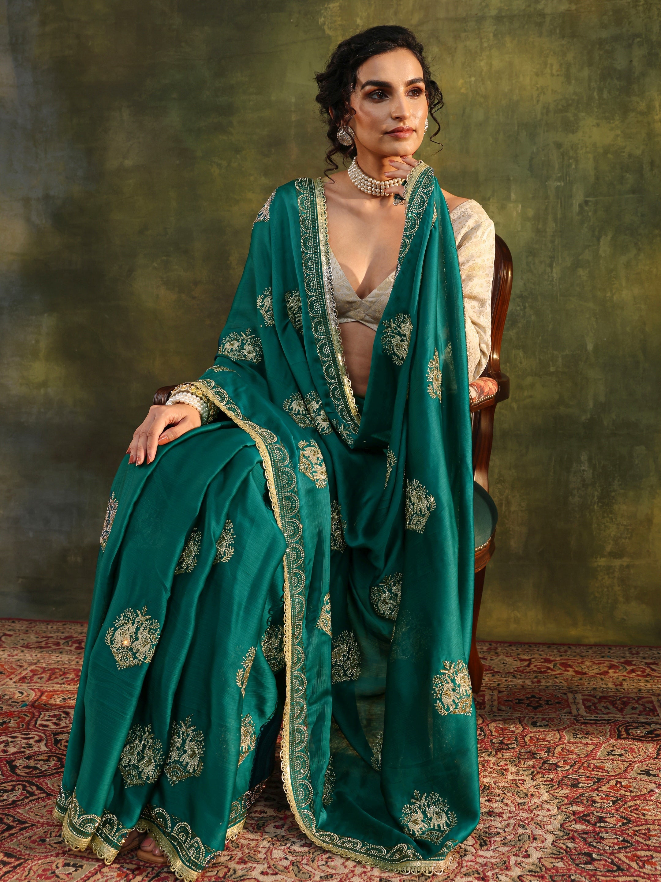 libas Green Ethnic Embellished Satin Saree With Unstitched Blouse Piece-picture-22