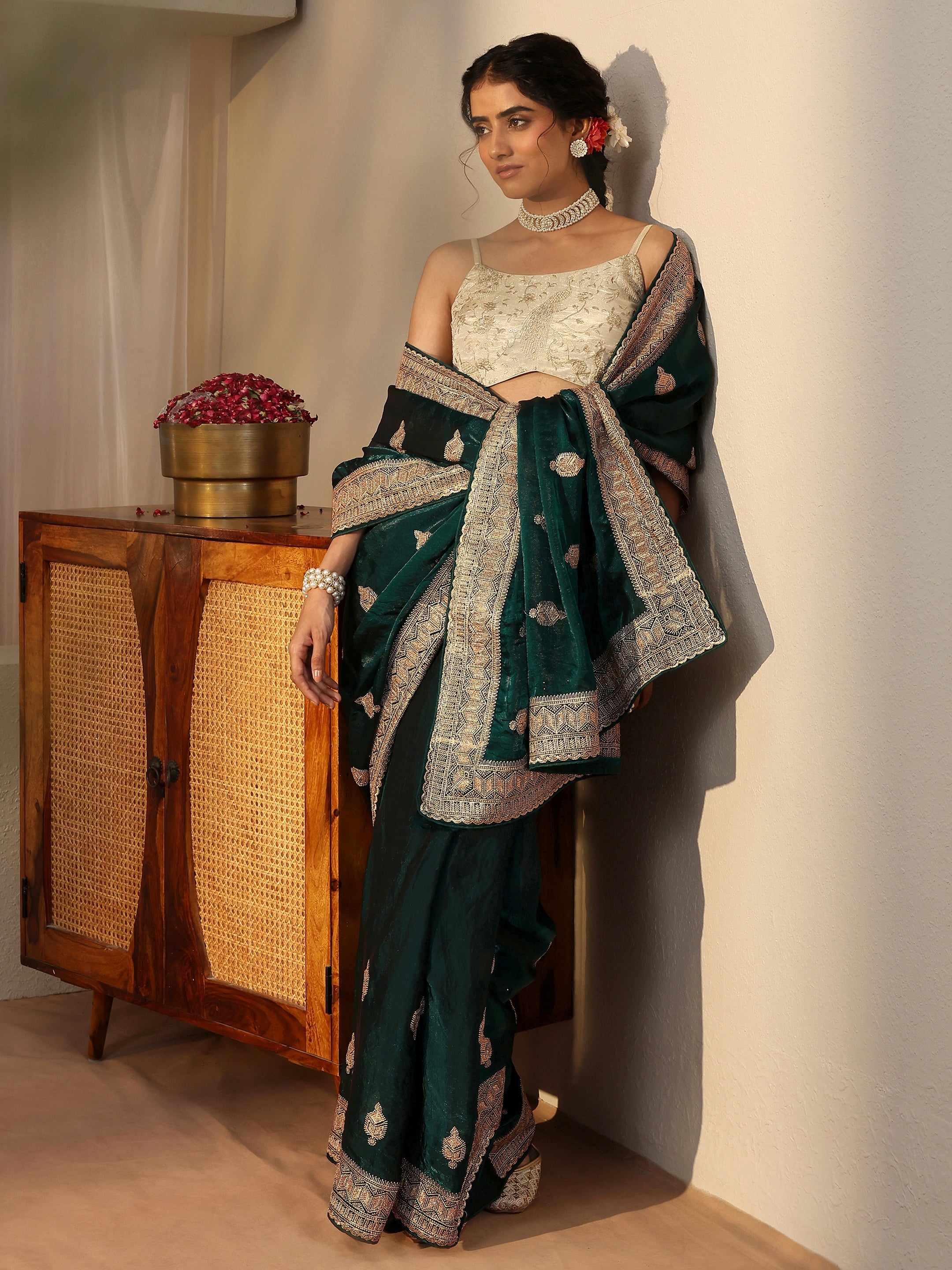 libas Green Ethnic Embellished Tissue Saree-picture-66