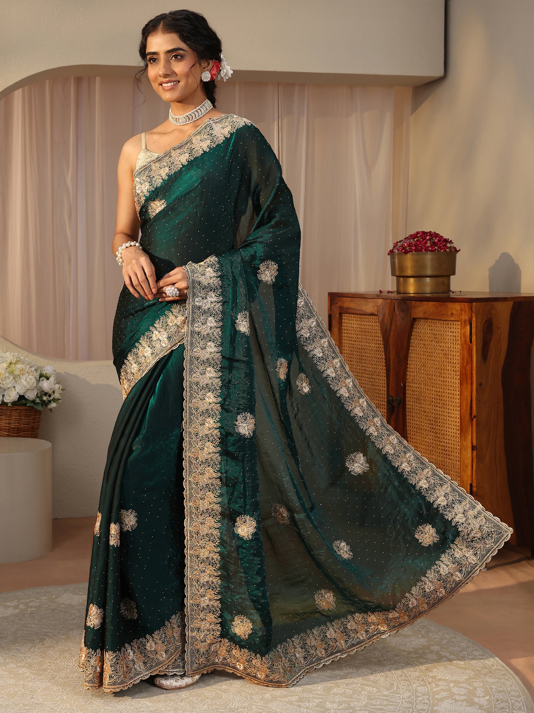 libas Green Ethnic Embellished Tissue Saree-picture-52