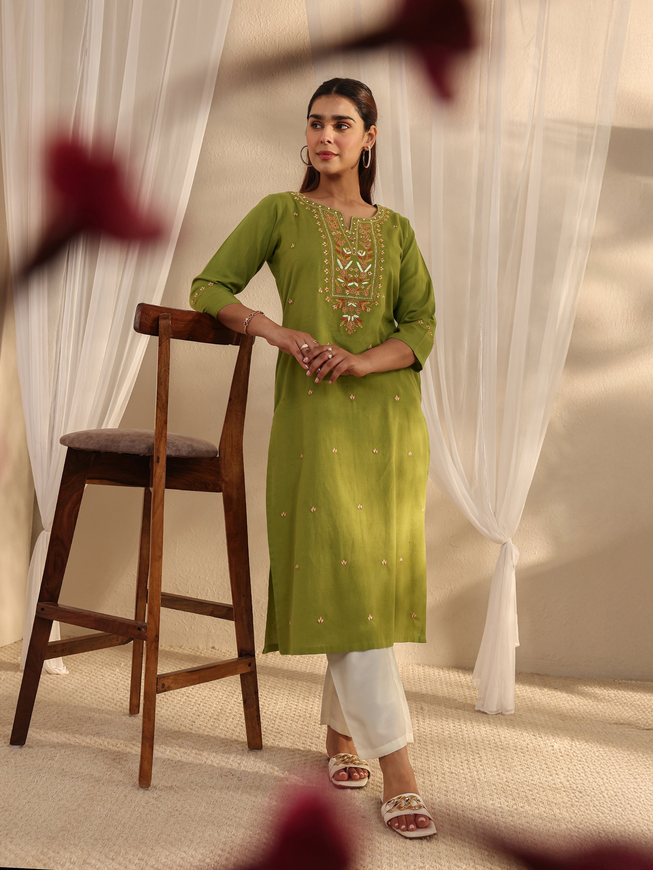 libas Green Ethnic Motif Embroidered Cotton Straight Kurta-picture-66