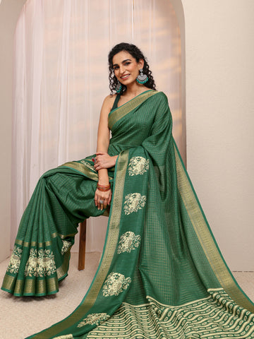 Green Ethnic Motif Woven Design Silk Blend Saree 
With Unstitched Blouse Piece