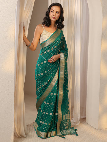Green Ethnic Woven Design Silk Blend Saree With Unstitched Blouse Piece