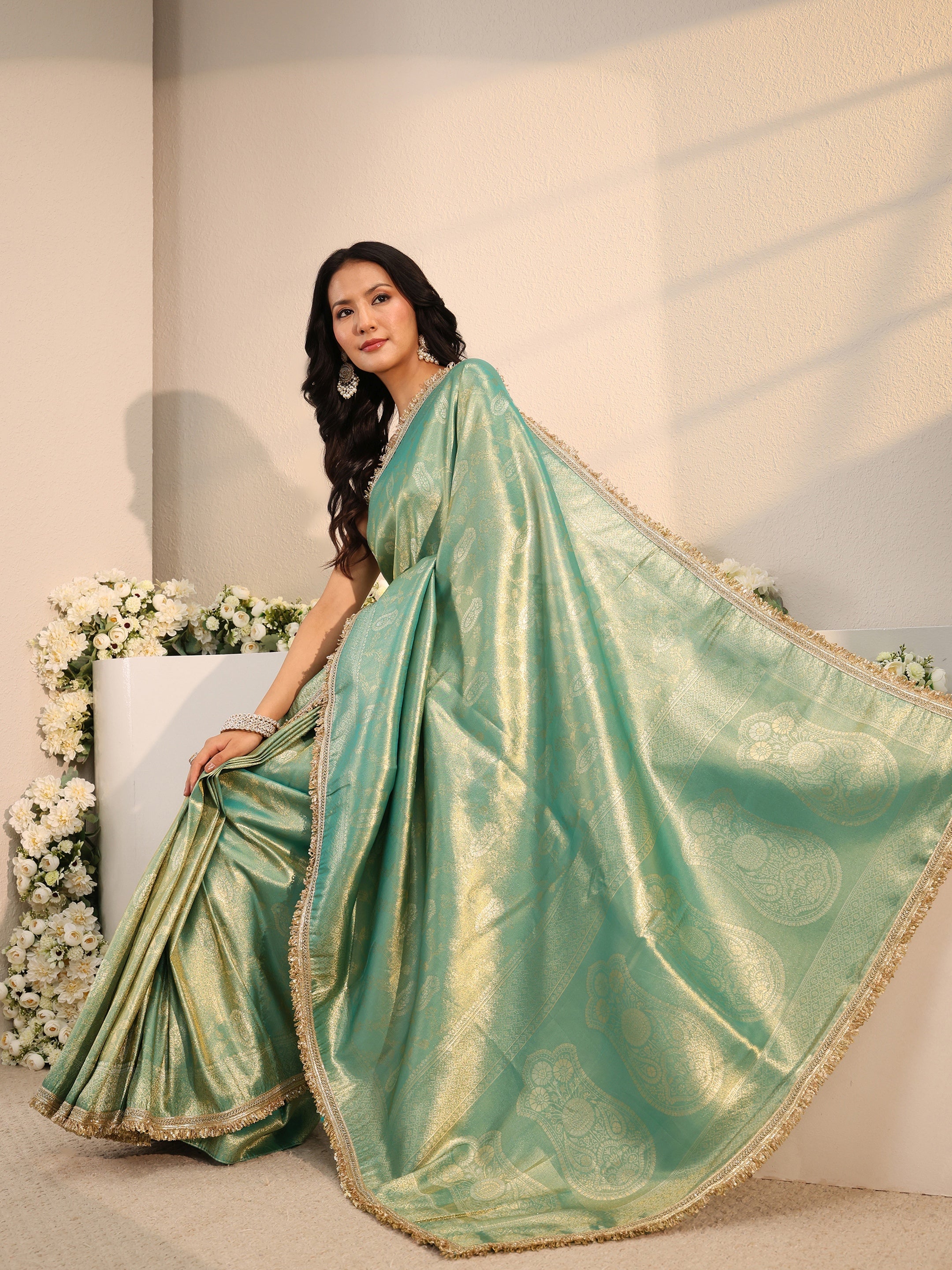 libas Green Ethnic Woven Design Silk Blend Saree With Unstitched Blouse Piece-picture-31