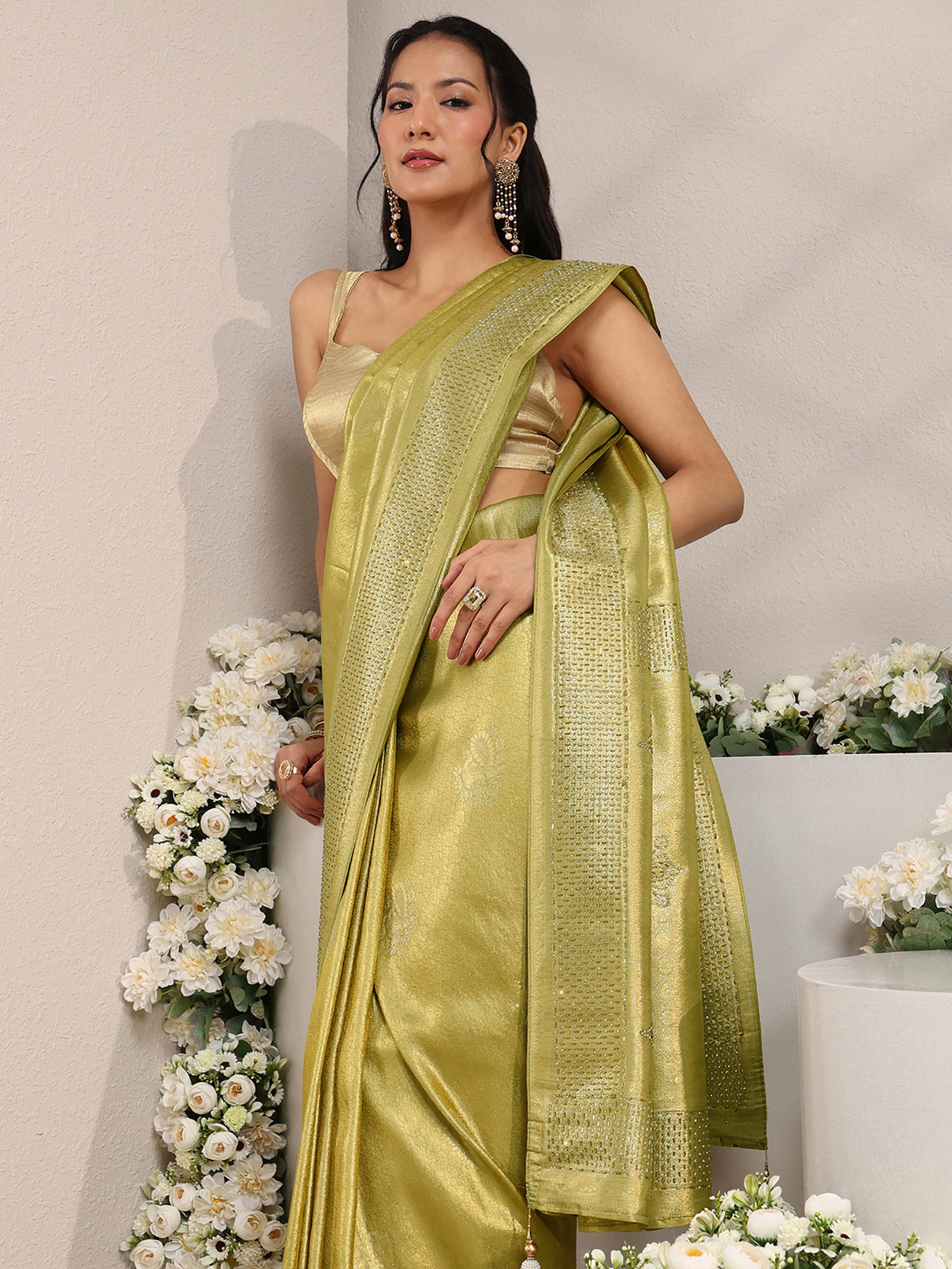 libas Green Ethnic Woven Design Silk Blend Saree With Unstitched Blouse Piece-picture-32