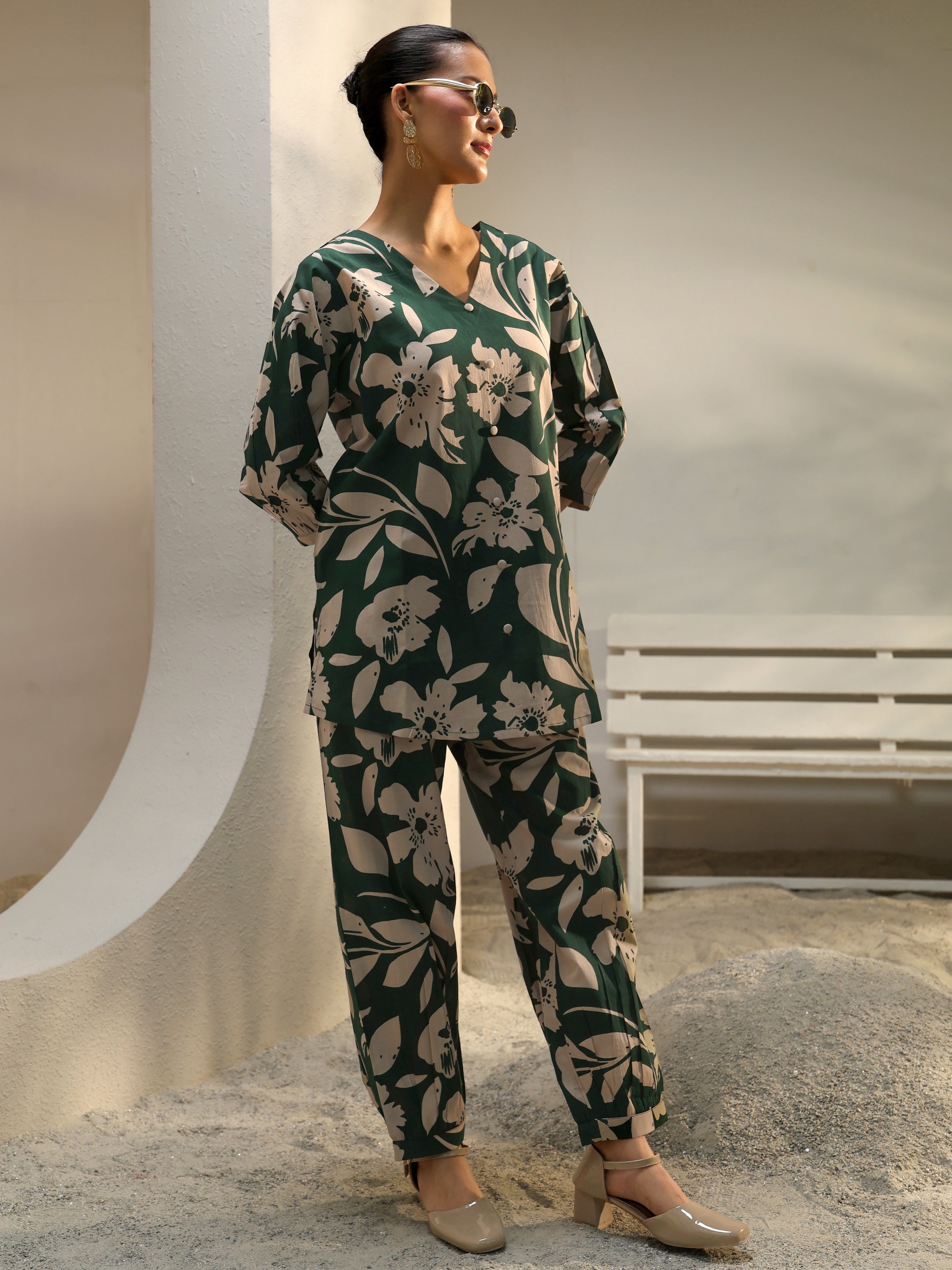 libas Green Floral Printed Cotton Co-Ord Set-picture-41