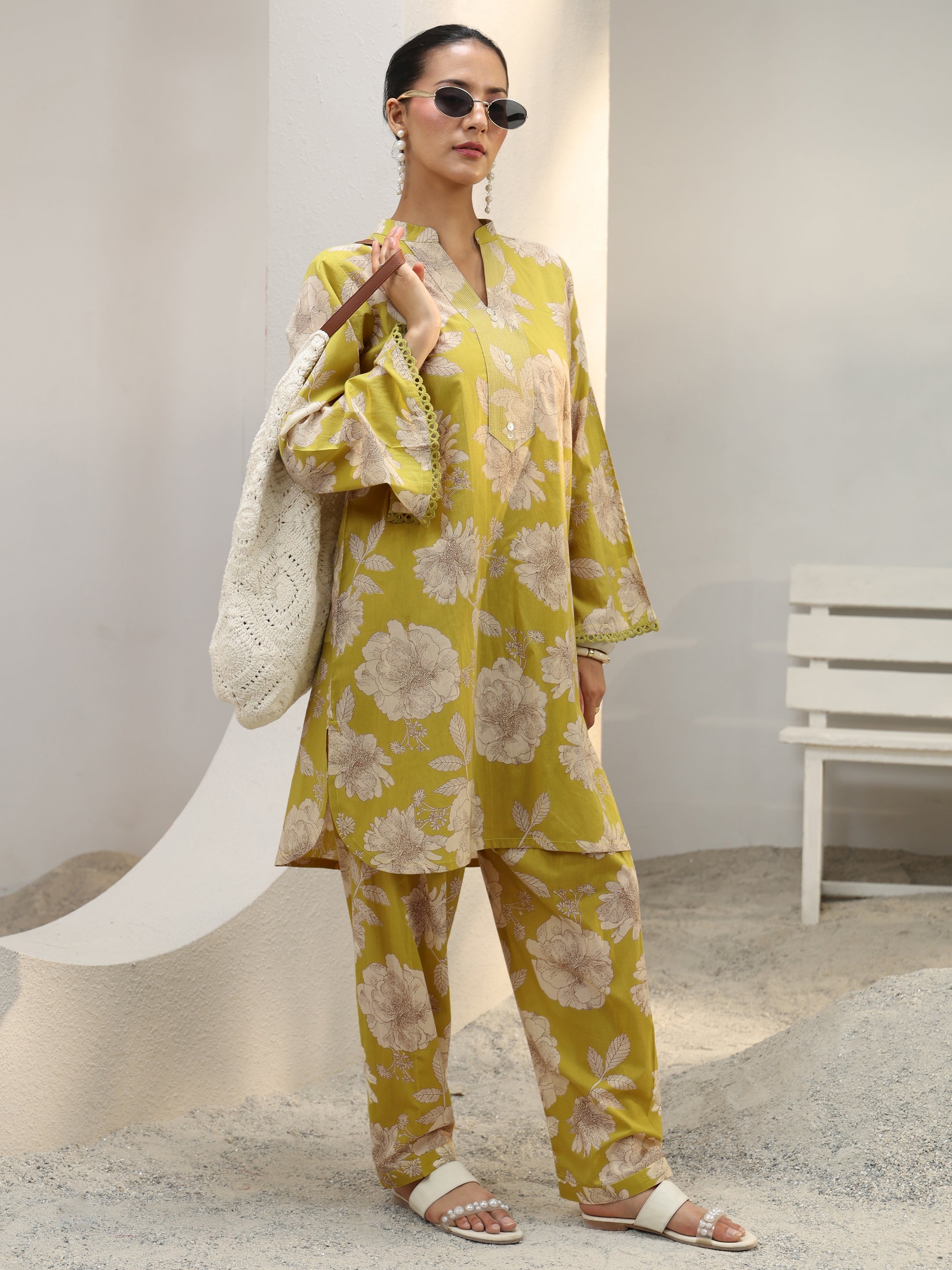 Libas Green Floral Printed Cotton Co-Ord Set-picture-38