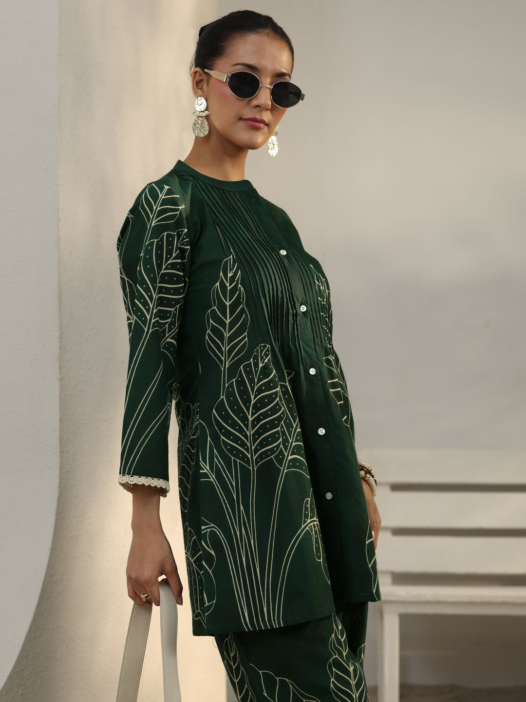 Green Floral Printed Cotton Co-Ord Set 