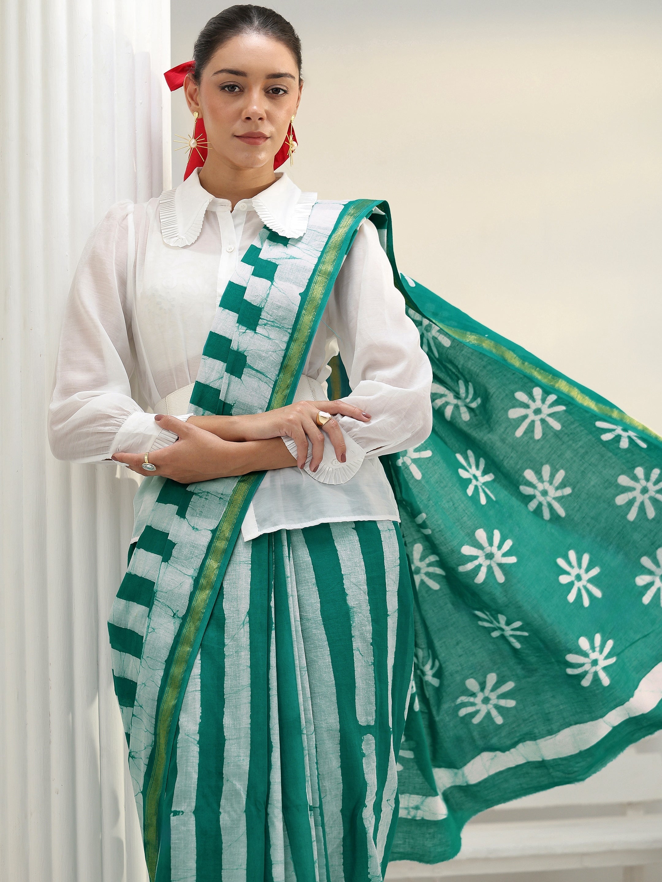 libas Green Floral Printed Cotton saree-picture-16