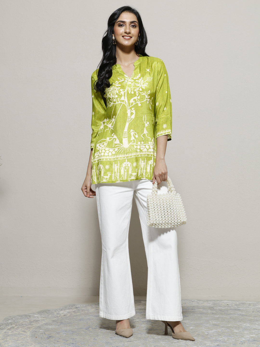  Green Humanoid Printed Muslin Straight Short Kurti 